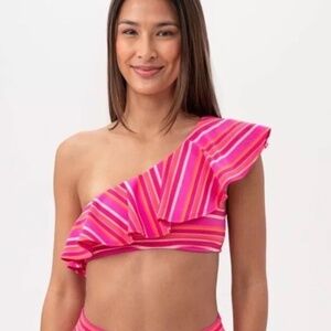 NWT Trina Turk Marai One Shoulder Ruffle Bandeau Swim Bathing Suit Top - Size 12